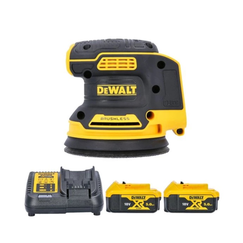 DeWalt DCW210 18V Brushless Orbital Sander With 2 x 5.0Ah Batteries & Charger