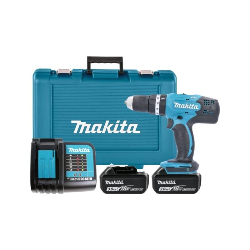 Makita Combi Drill DHP453F001 18V LXT Cordless 1/2″ 2-Speed Keyless chuck Max 42Nm With 2 x 3.0Ah Batteries, Charger & Case