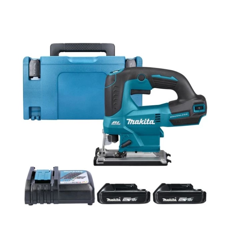 Makita Jigsaw DJV184Z 18V LXT Cordless Brushless Top Handle 23mm 400W With 2 x 2.0Ah Batteries, Charger & Case