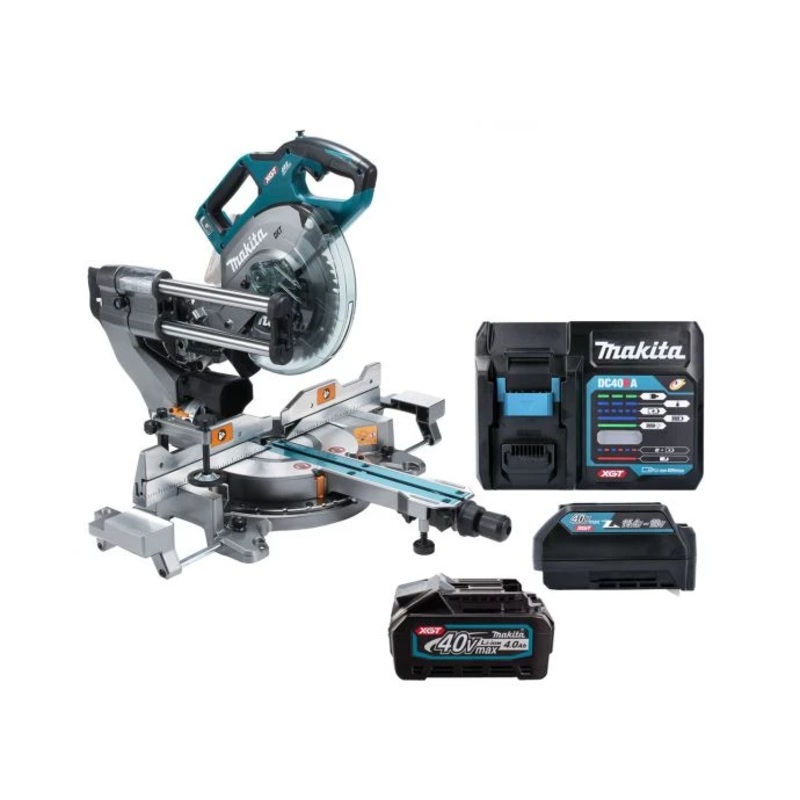 Makita Mitre Saw LS002GZ01 40V Max XGT Cordless Brushless Slide Compound 216mm AWS With 1 x 4.0Ah Battery, Charger & Adaptor