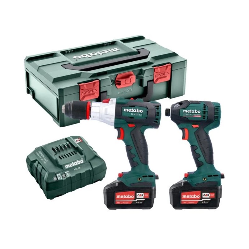 Metabo Hammer Drill & Impact Driver SSD Coldress 18V Brushless With 2 x 4.0Ah Li-Power Batteries, Charger 55W & Plastic Carry Case