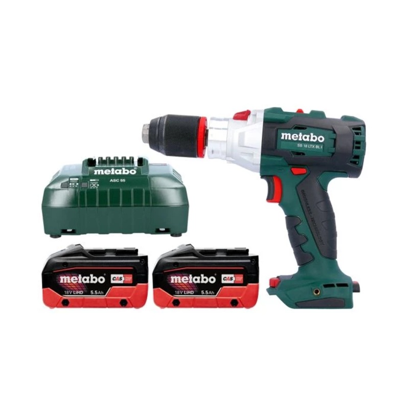 Metabo SB18 LTX 18V Brushless Impulse Cordless Combi Hammer Drill With 2 x 5.5Ah Batteries & Charger