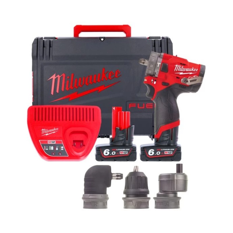 Milwaukee M12FPDXKIT-602X 12V Cordless Brushless Compact Percussion Drill With 2 x 6.0Ah Batteries, Charger & Case