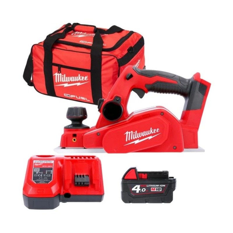 Milwaukee M18BP 18V Li-ion 82mm Cordless Planer With 1 x 4.0Ah Battery, Charger & Tool Bag
