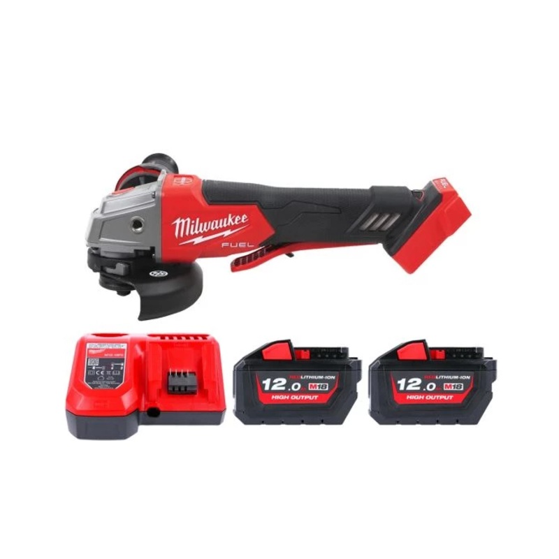 Milwaukee M18FSAGV115XPDB 18V Cordless Brushless 115mm FUEL Paddle Switch Angle Grinder With 2 x 12.0Ah Batteries & Charger