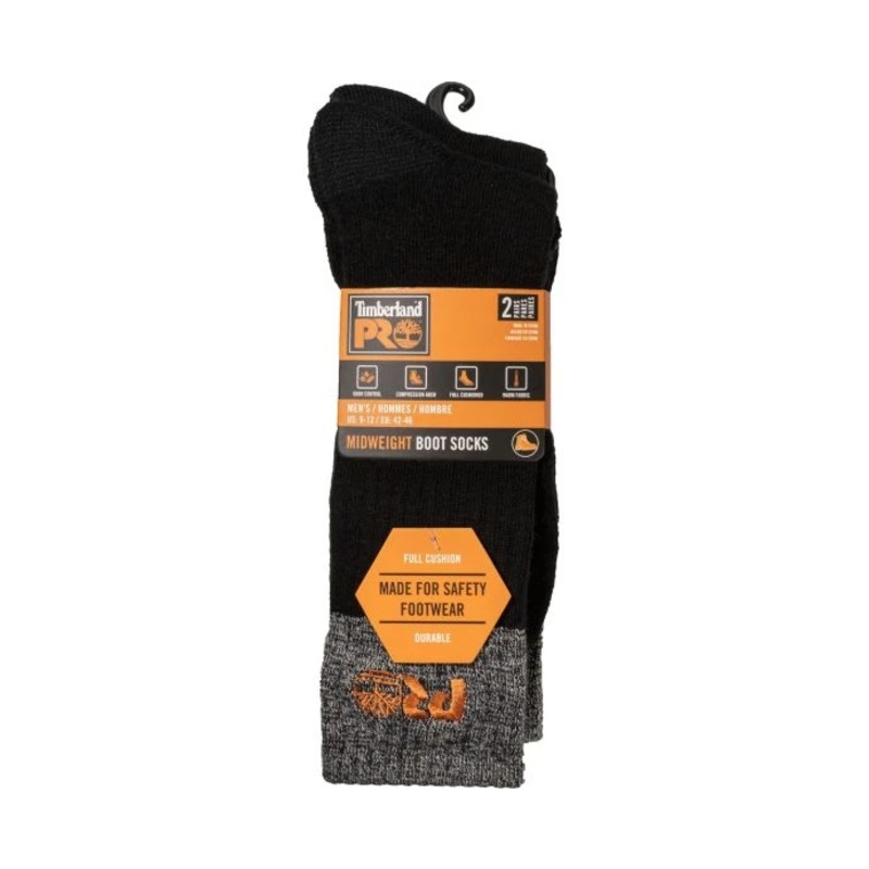 Timberland Pro Colour Block Full Cushion Boot Sock 2 Pack – Size: L Colour: Black