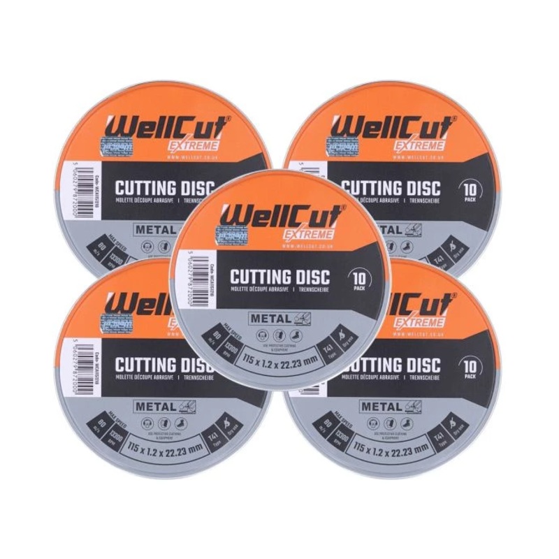 WellCut Metal Cutting Discs 115mm x 22.23mm 50pcs Angle Grinder Cutting Wheel for Metal Stainless Steel Aluminium