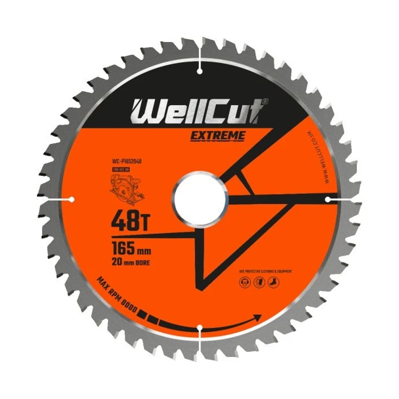 WellCut TCT Circular Saw Blade 165mm x 20mm x 48T Fine Cutting Wood Saw Blade Compatible with all Brands