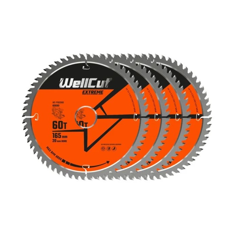 WellCut TCT Circular Saw Blades 165mm x 20mm x 60T Fine Cutting Wood Saw Blades Compatible with all Brands Pack of 4