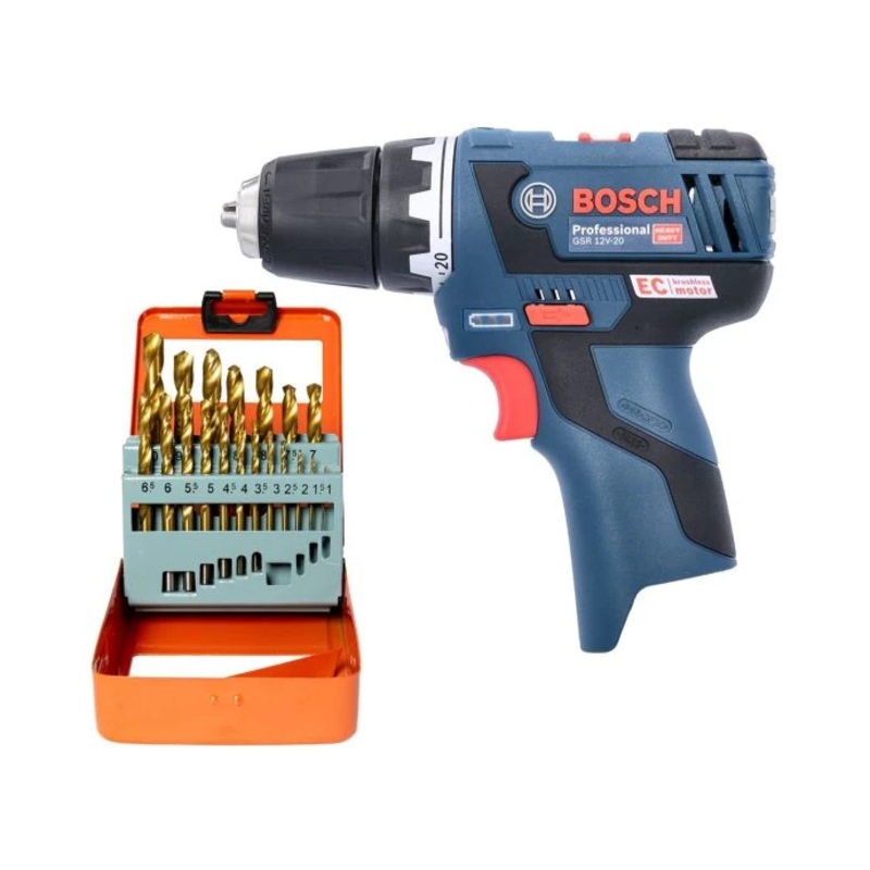 Bosch GSR 12V-20 12V Brushless Drill Driver + 19 Piece HSS Twist Drill Bit Set