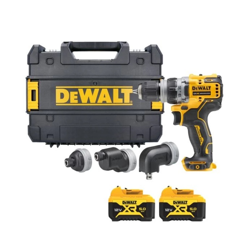 Dewalt DCD703NT 12V XR Brushless Multi-Head Drill Driver With 2 x 5.0Ah Batteries & Case