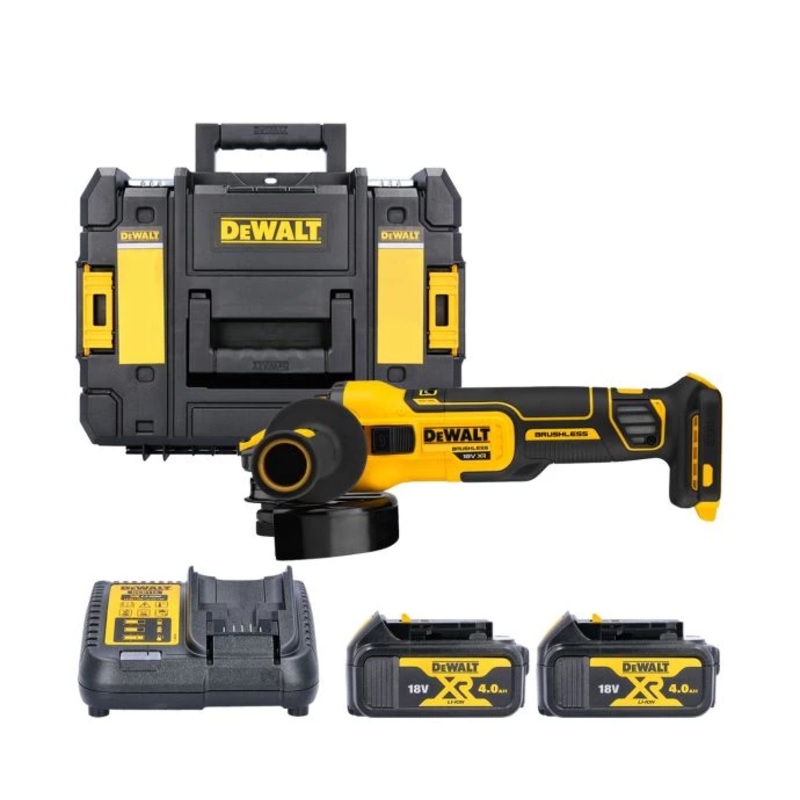 DeWalt DCG409 18V XR Brushless Flexvolt Advantage 125mm Angle Grinder With 2 x 4.0Ah Batteries, Charger & Case