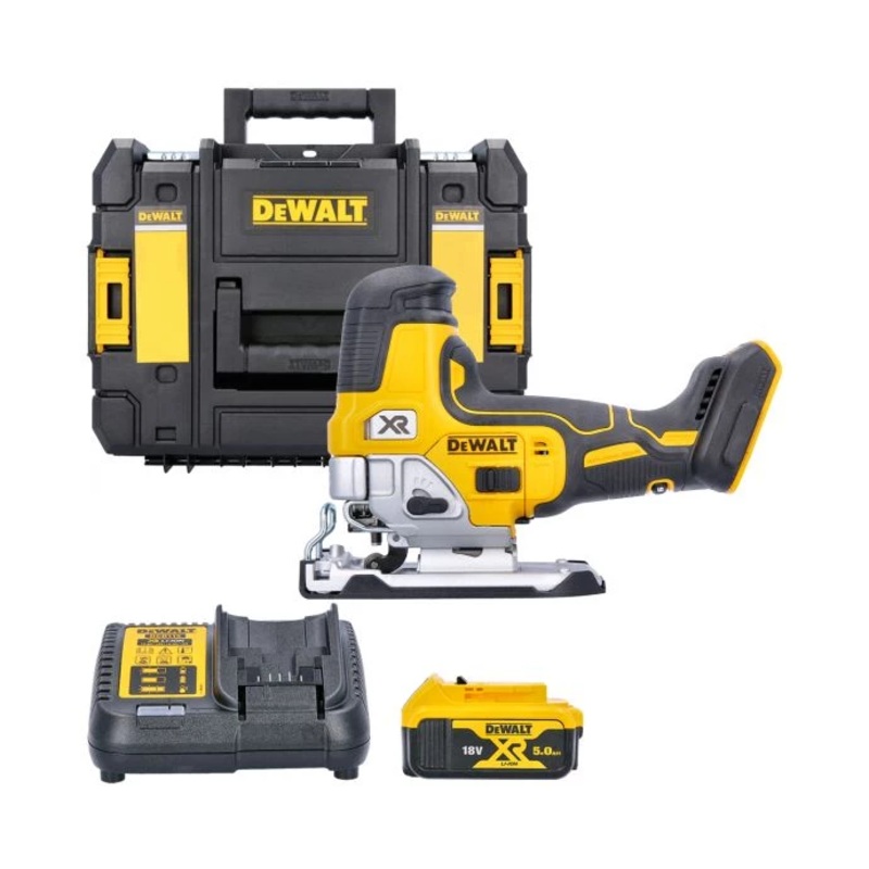 DeWalt DCS335 18V XR Cordless Brushless Body Grip Jigsaw With 1 x 5.0Ah Battery, Charger & DWST1-70703 TStak Case