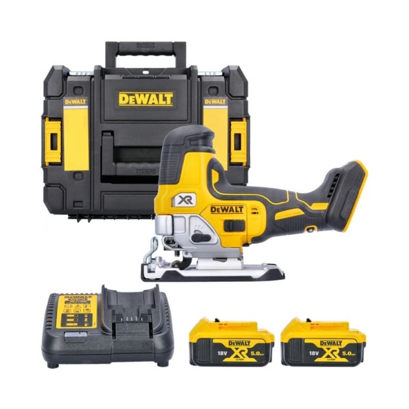 DeWalt DCS335 18V XR Cordless Brushless Body Grip Jigsaw With 2 x 5.0Ah Batteries, Charger & DWST1-70703 TStak Case