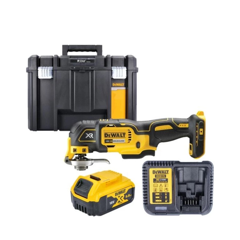 DeWalt DCS356 18V XR Brushless 3 Speed Oscillating Tool With 1 x 5.0Ah Battery, Charger & T-Stak Case