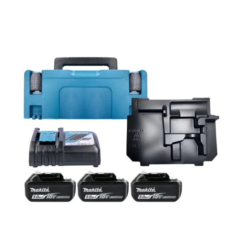 Makita BL1850 18V Li-Ion LXT 5Ah Battery Triple Pack With Charger, Type 2 Case & Inlay
