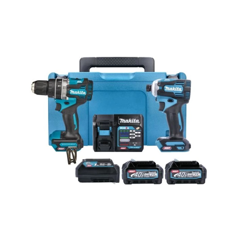 Makita DK0172G201 40Vmax XGT Cordless Brushless Combi Drill & Impact Driver Twin Pack With 2 x 2.5Ah Batteries, Charger, Adapter & Type 3 Case
