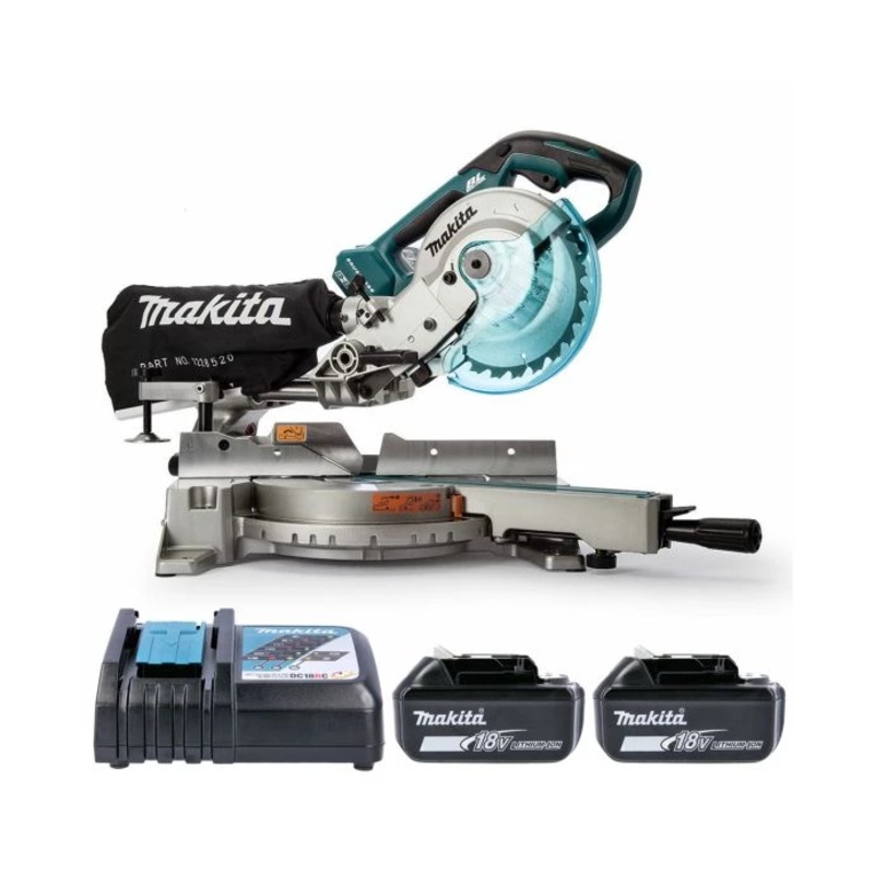 Makita Mitre Saw DLS714NZ 18V/36V LXT Cordless Brushless 190mm Slide Compound With 2 x 4.0Ah Batteries & Charger
