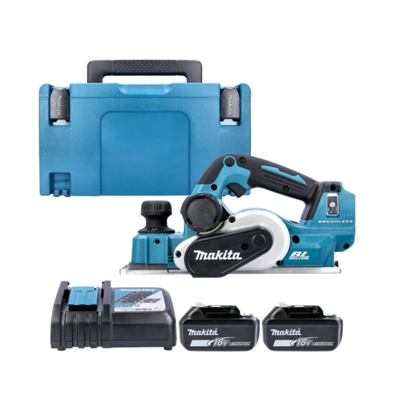 Makita Planer DKP181Z 18V LXT Cordless Brushless 82mm AWS With 2 x 3.0Ah Batteries, Charger & Case