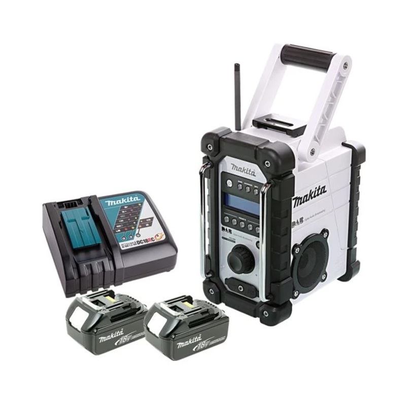 Makita Radio DMR109W 10.8V/18V CXT/LXT Cordless/AC FM/DAB/DAB+ Jobsite With AUX & USB Write With 2 x 6.0Ah Batteries & Charger