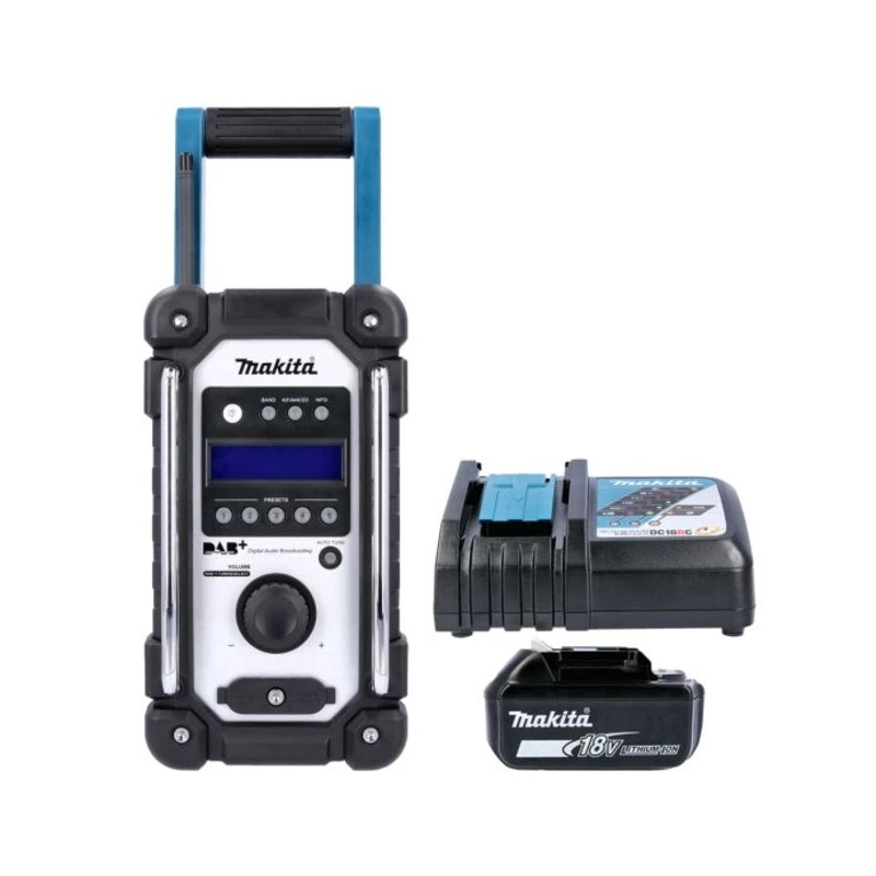 Makita Radio DMR110 7.2V/18V CXT/LXT Cordless/AC FM/DAB/DAB+ Jobsite With AUX & USB With 1 x 5.0Ah Battery & Charger