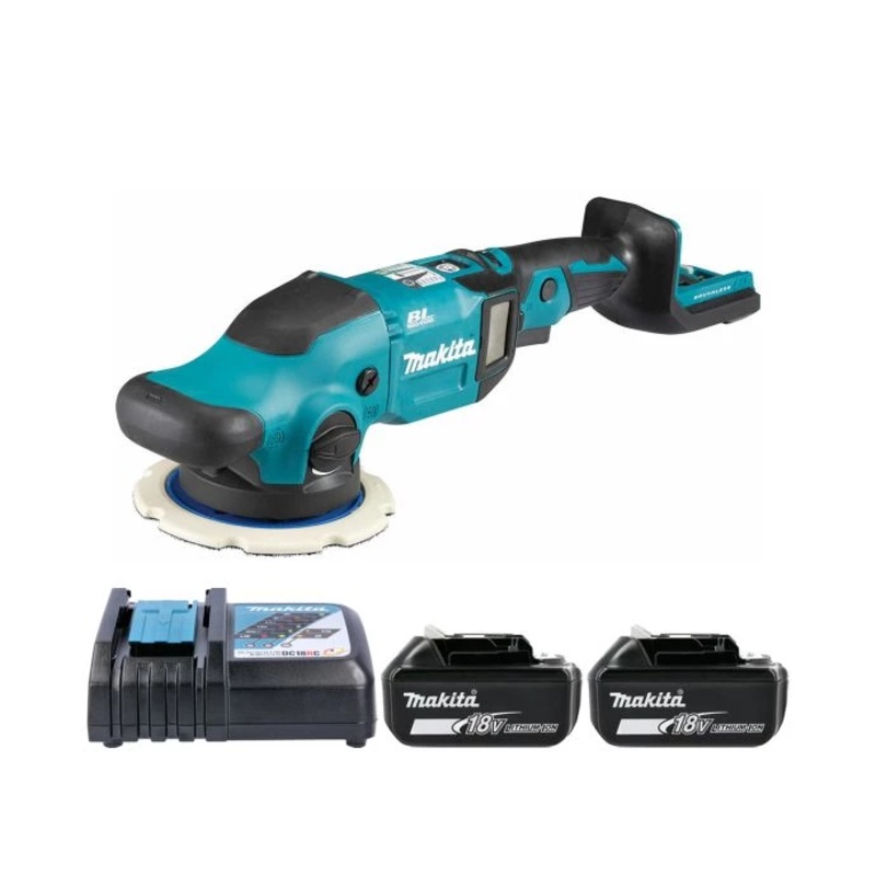 Makita Random Orbit Polisher DPO600Z 18V LXT Cordless Brushless With 150mm Sanding Disc With 2 x 5.0Ah Batteries & Charger