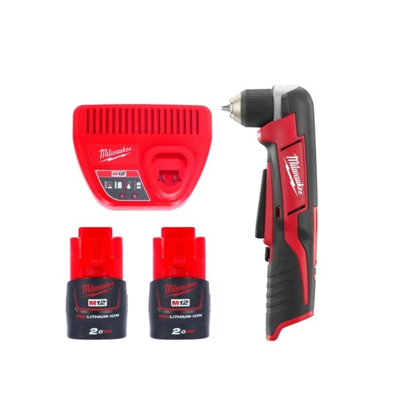 Milwaukee C12RAD 12V Cordless Right Angle Drill With 2 x 2.0Ah Batteries & Charger