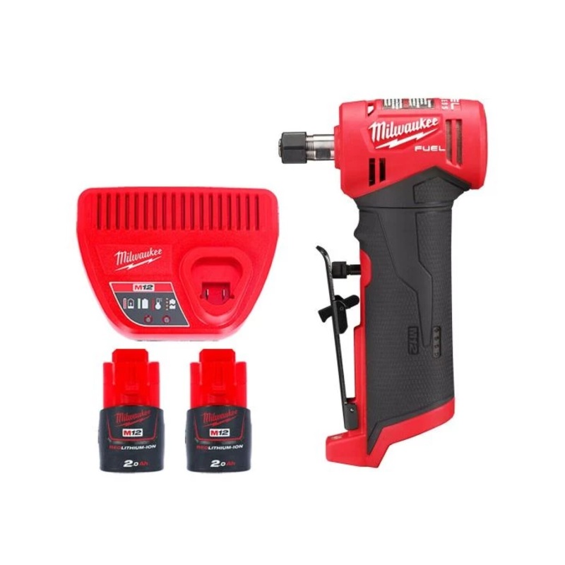 Milwaukee M12FDGA 12V Cordless Fuel Angled Die Grinder With 2 x 2.0Ah Batteries & Charger