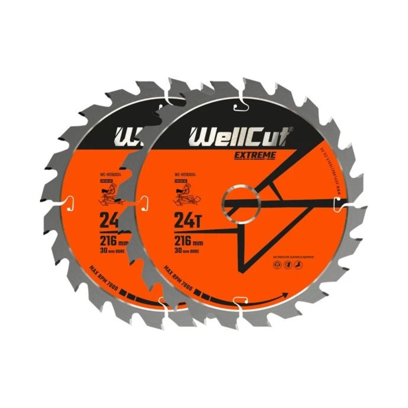 WellCut TCT Circular Saw Blades 216mm x 30mm x 24T Fine Cutting Wood Saw Blades Compatible with all Brands Pack of 2