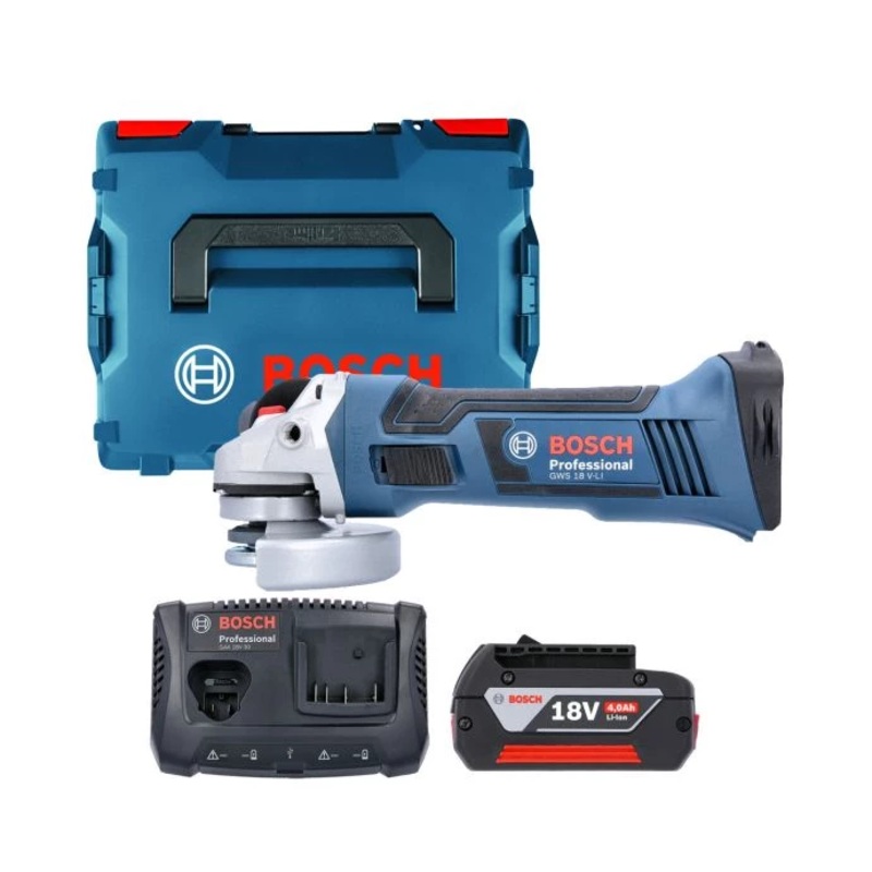 Bosch GWS 18 V-LI Cordless Angle Grinder 115mm With 1 x 4.0Ah Battery, Charger & L-Boxx