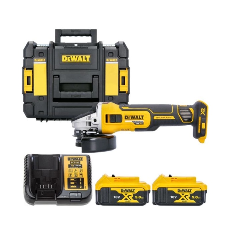 DeWalt DCG405 18V XR Brushless Cordless 125mm Angle Grinder With 2 x 5.0Ah Batteries, Charger & Case