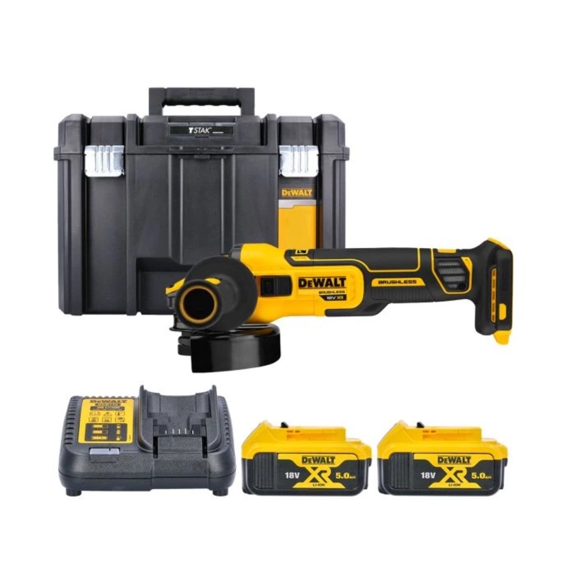 DeWalt DCG409 18V XR Brushless Flexvolt Advantage 125mm Angle Grinder With 2 x 5.0Ah Batteries, Charger & TSTAK VI Case