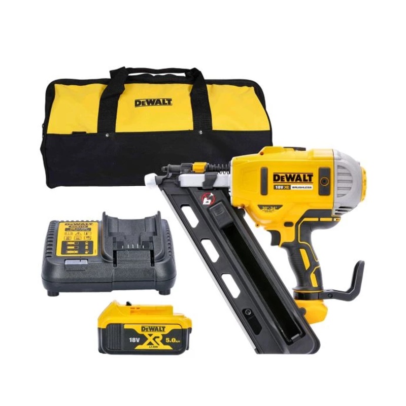 DeWalt DCN692 18V XR Li-lon Brushless 90mm First Fix Framing Nailer With 1 x 5.0Ah Battery, Charger & Tool Bag