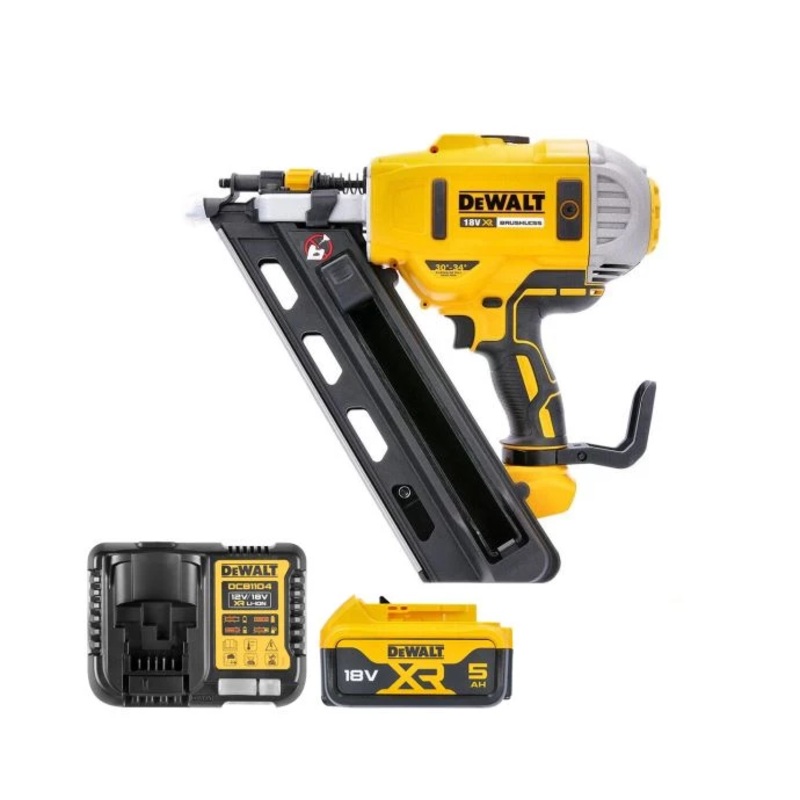 DeWalt DCN692 18V XR Li-lon Cordless Brushless 90mm First Fix Framing Nailer With 1 x 5.0Ah Battery & Charger