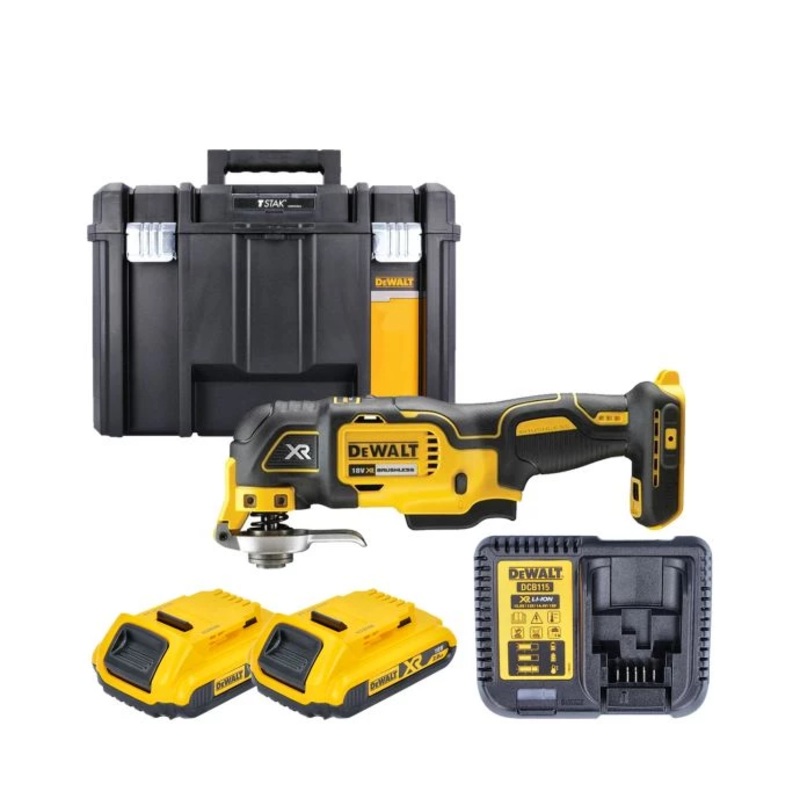 DeWalt DCS356 18V XR Brushless 3 Speed Oscillating Tool With 2 x 2.0Ah Batteries, Charger & T-Stak Case