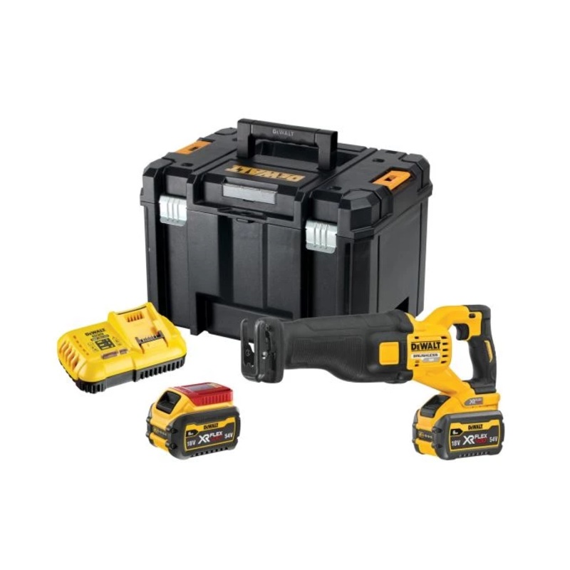 DeWalt DCS389T2 54V Cordless Brushless FlexVolt Reciprocating Saw With 2 x 6.0Ah Batteries, Charger & Case