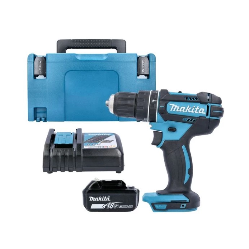 Makita Combi Drill DHP482Z 18V LXT Cordless 1/2″ 2-Speed Keyless Chuck Max 62Nm With 1 x 5.0Ah Battery, Charger, Case & Inlay