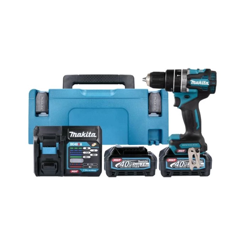 Makita Combi Drill HP002GD201 40V Max XGT Cordless Brushless 1/2″ 2-Speed Keyless Chuck Max 64Nm With 2 x 2.5Ah Batteries, Charger & Case