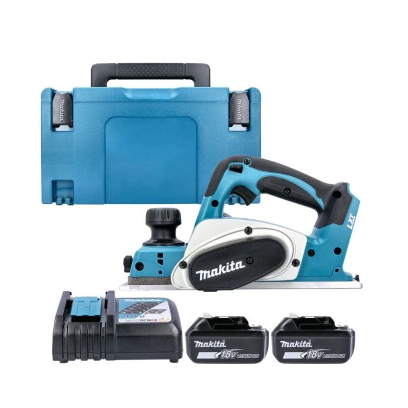 Makita Planer DKP180Z 18V LXT Cordless 82mm With 2 x 5.0Ah Batteries, Charger, Case & Inlay