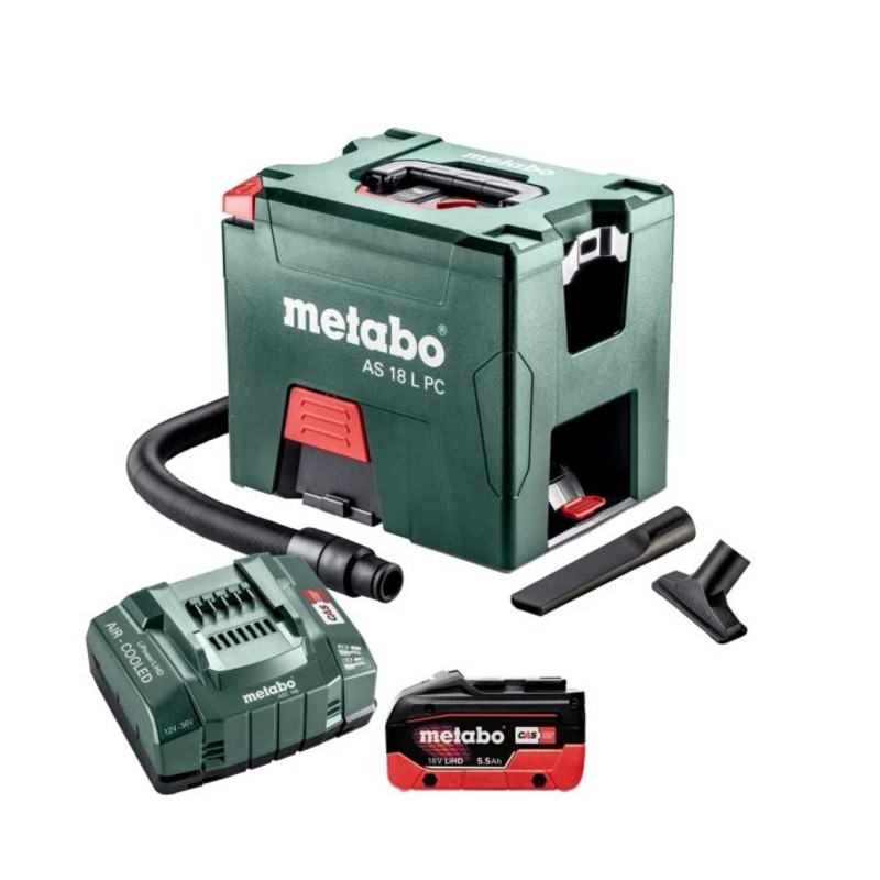Metabo AS 18 L PC 18V Li-ion L-Class Vacuum Cleaner With 1 x 5.5Ah Battery & Charger