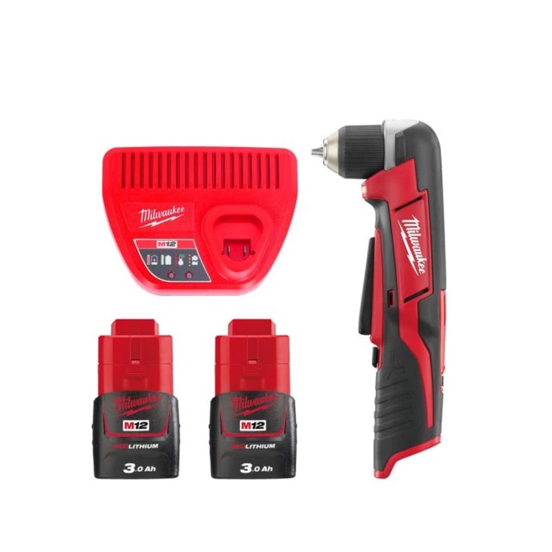 Milwaukee C12RAD 12V Cordless Right Angle Drill With 2 x 3.0Ah Batteries & Charger