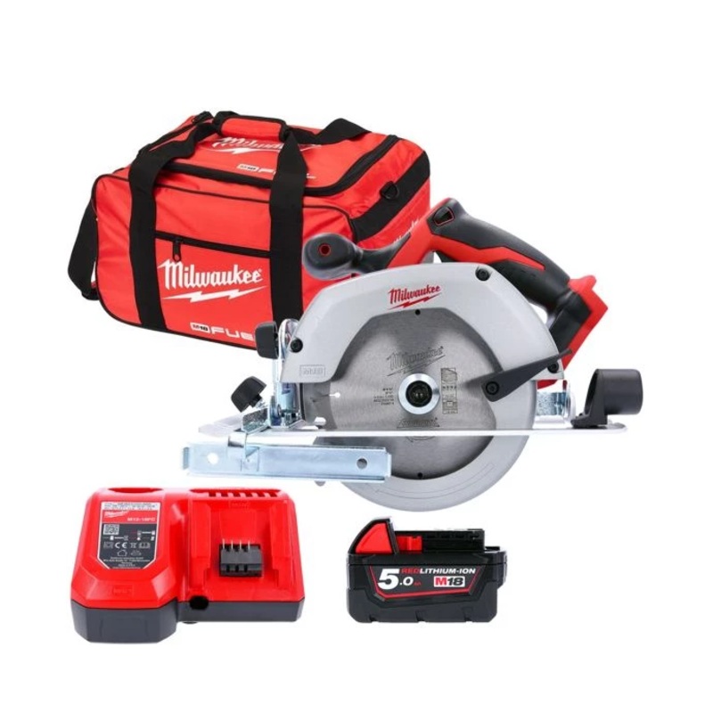 Milwaukee HD18CS 18V 165mm Circular Saw With 1 x 5.0Ah Battery, Charger & 24″ Wheel Bag