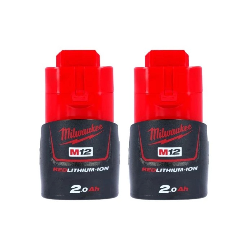 Milwaukee M12B2 12V 2Ah Red Lithium-Ion Battery Twin Pack