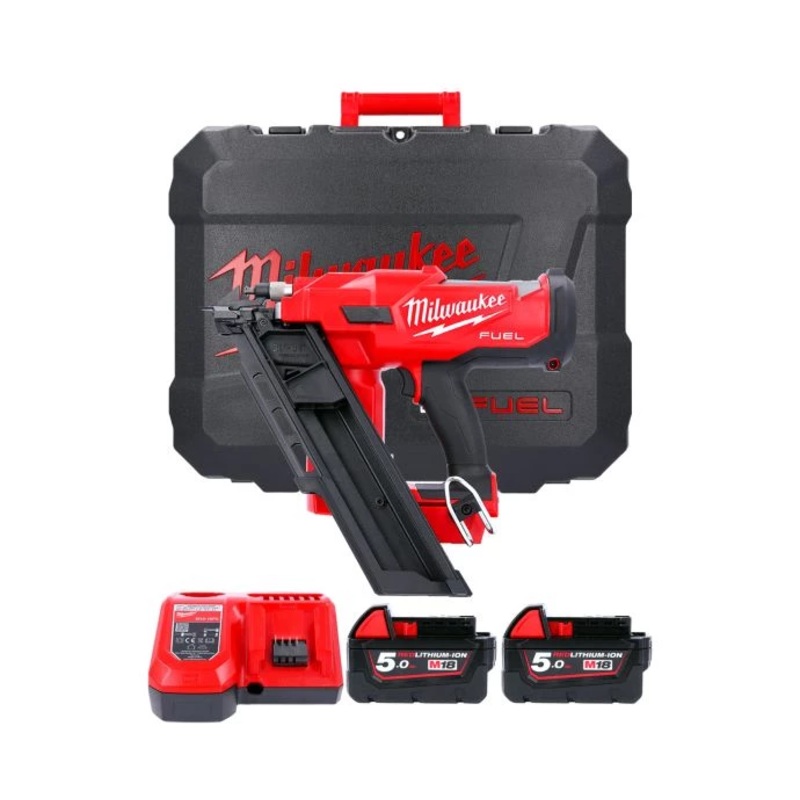 Milwaukee M18FFN 18V FUEL First Fix Angled Framing Nailer With 2 x 5.0Ah Batteries, Charger & Case