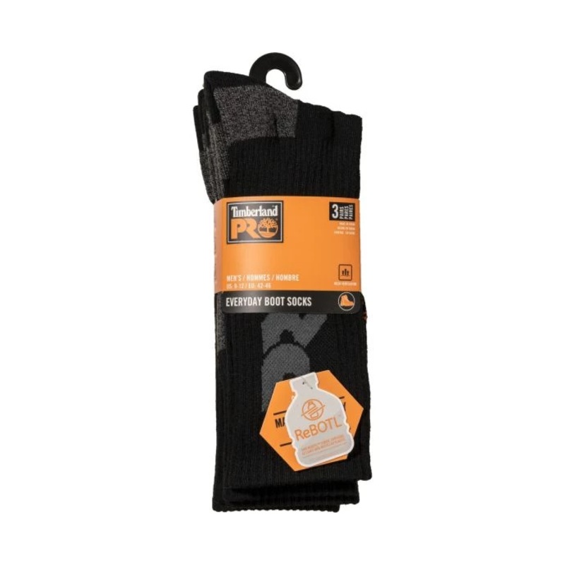 Timberland Pro Big Logo Half Cushion Crew Sock 3 Pack – Size: L Colour: Black