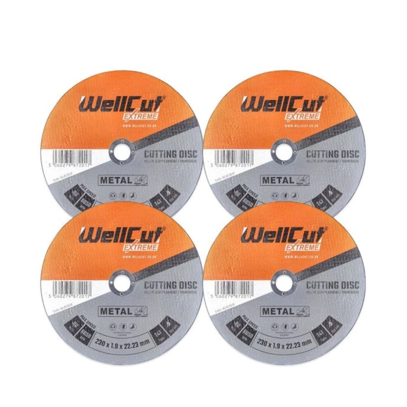 WellCut Metal Cutting Discs 230mm x 22.23mm Angle Grinder Cutting Wheel for Metal Stainless Steel Aluminium Pack of 4