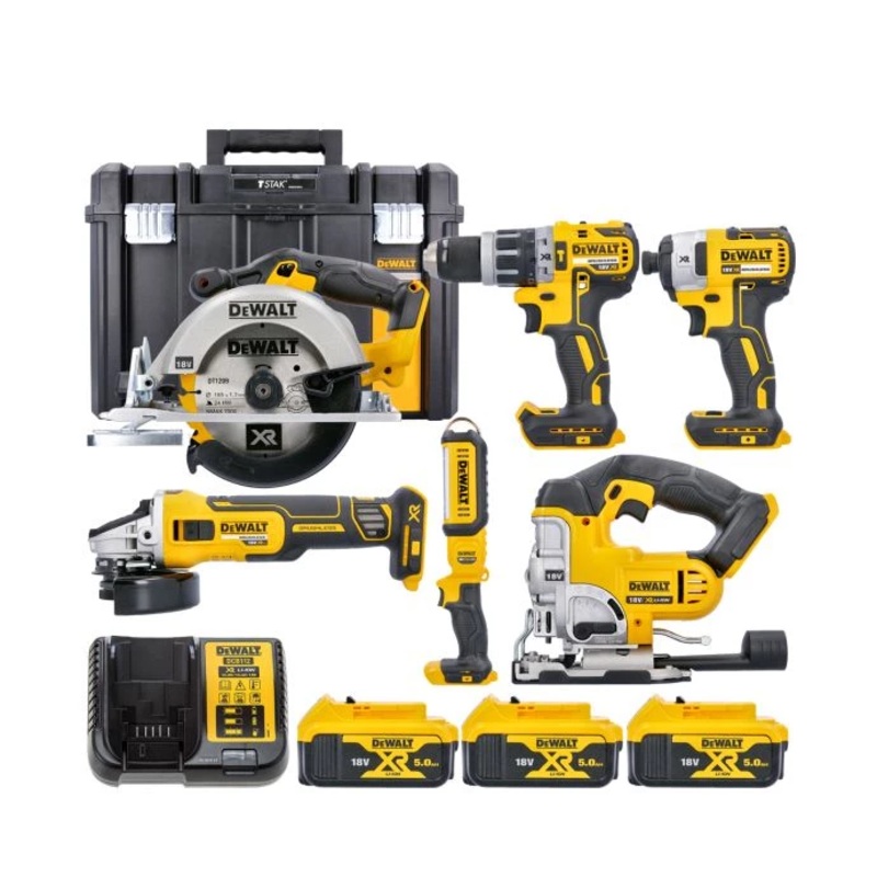 DeWalt 18V 6 Piece Cordless Power Tool Kit With 3 x 5.0Ah Batteries, Charger & Case