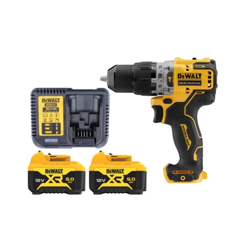 Dewalt DCD706 12V XR Cordless Brushless Sub Compact Combi Drill With 2 x 5.0Ah Batteries & Charger