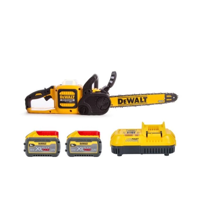 DeWalt DCM575 54V XR Cordless Brushless FlexVolt Chainsaw with 2 x 9.0Ah Batteries & Charger