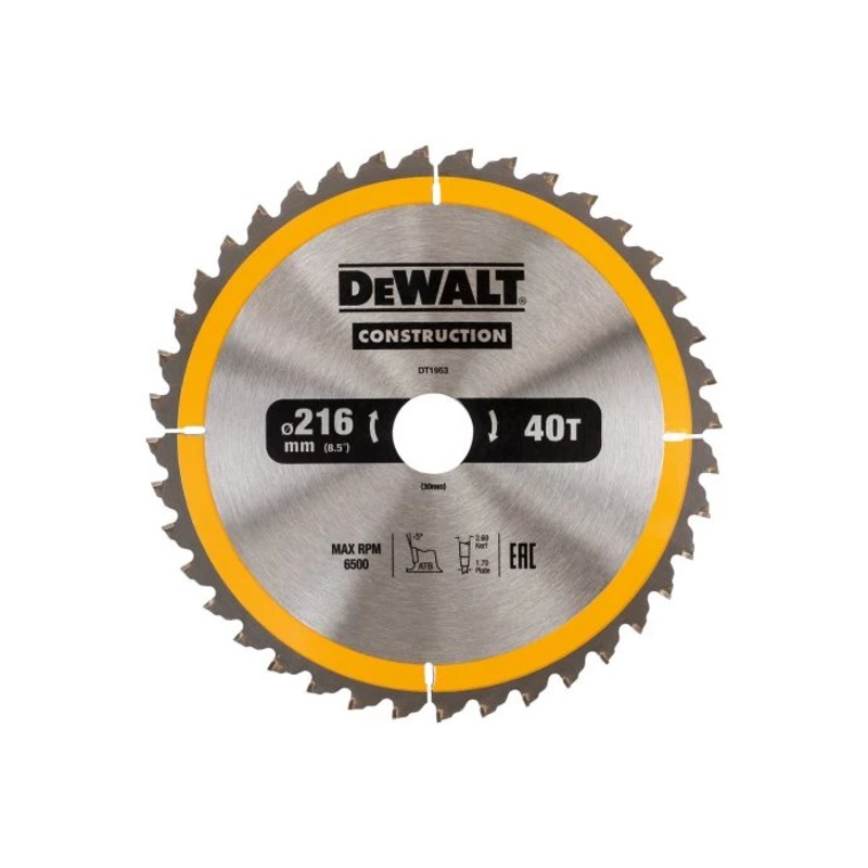 DeWalt DT1953-QZ Construction Circular Saw Blade 216mm x 30mm x 40 Teeth